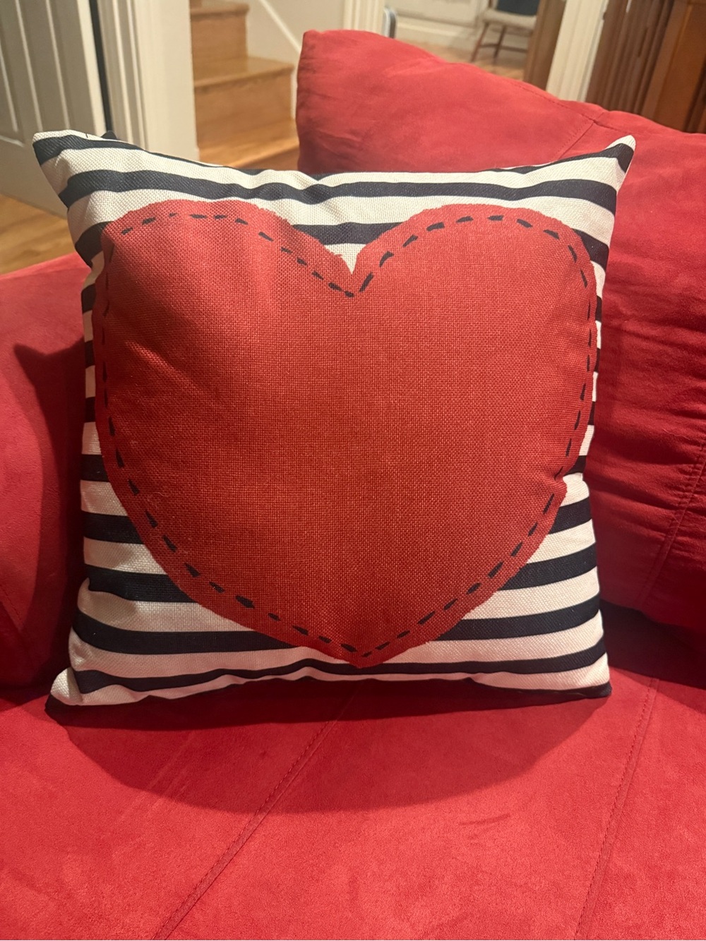 Red Heart Accent Pillow with Black and White Stripes NEW with tags